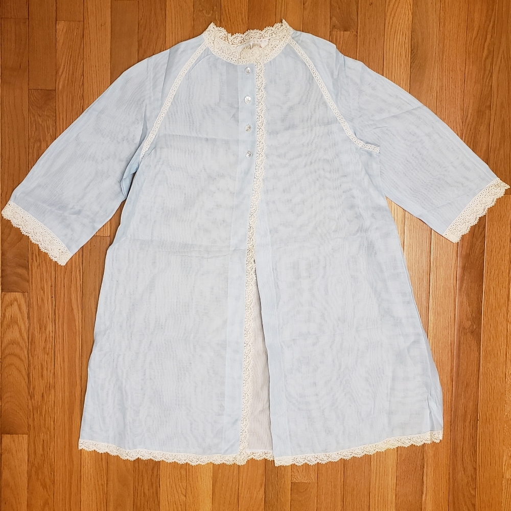 1960s Blue Bed Jacket Dressing Gown Vintage Pegnoir Iris Lingerie